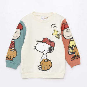 LCW baby Crew Neck Long Sleeve Snoopy Printed Baby Boy Sweatshirt and Tracksuit Bottom 2-Piece Set